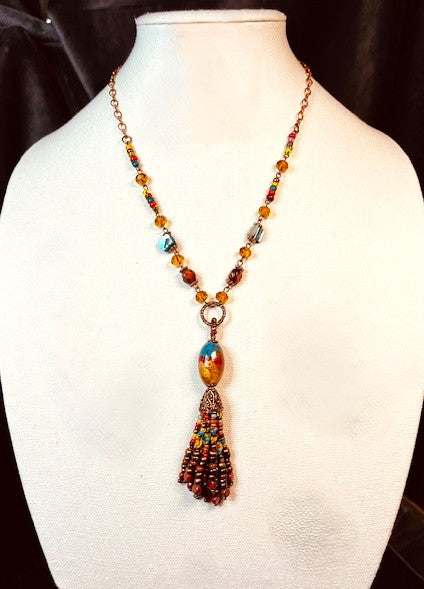 NE-0083 Colorful Ceramic and Copper Necklace