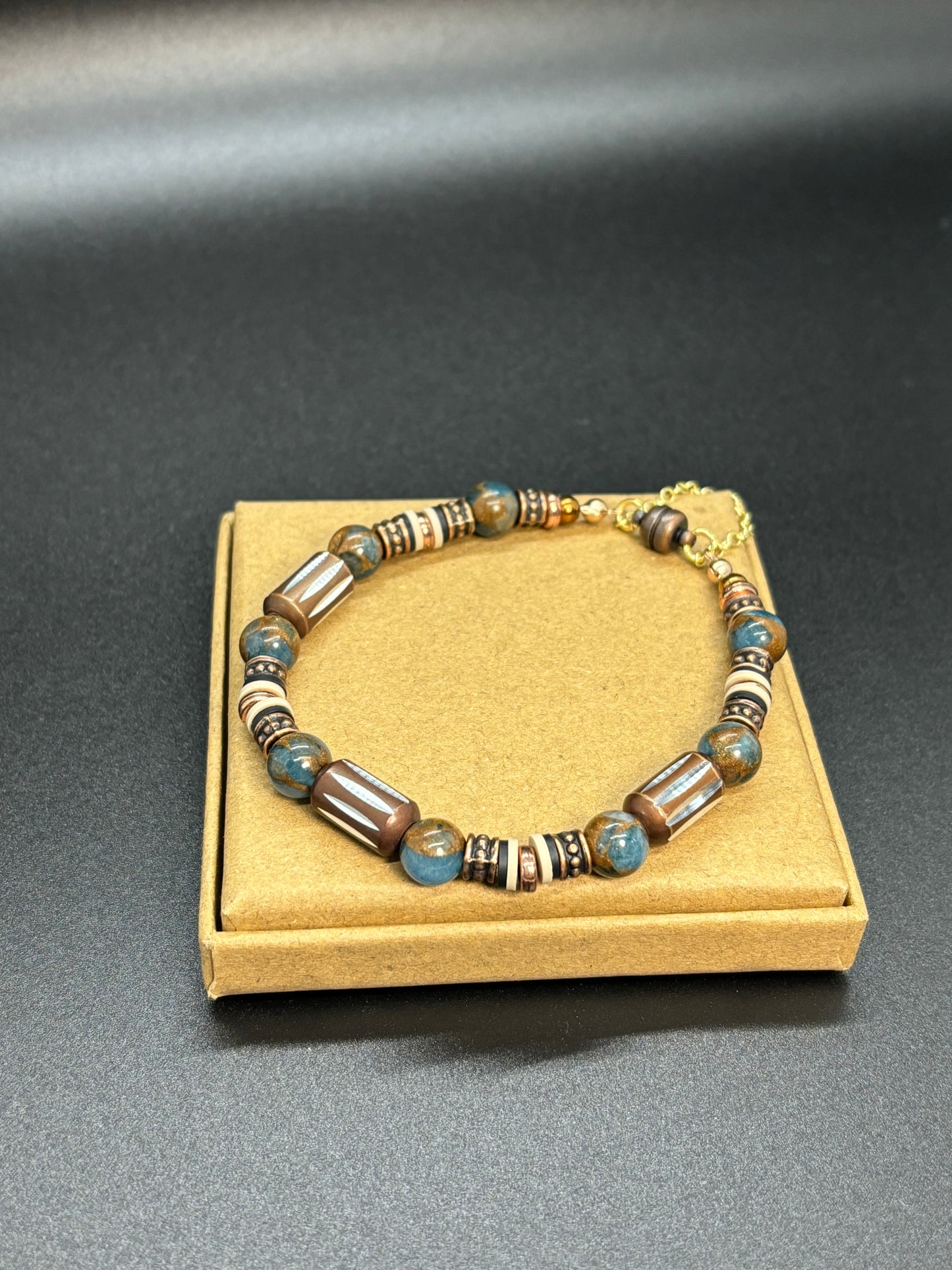 BR-0057 Blue-Green Impression Jasper Bracelet