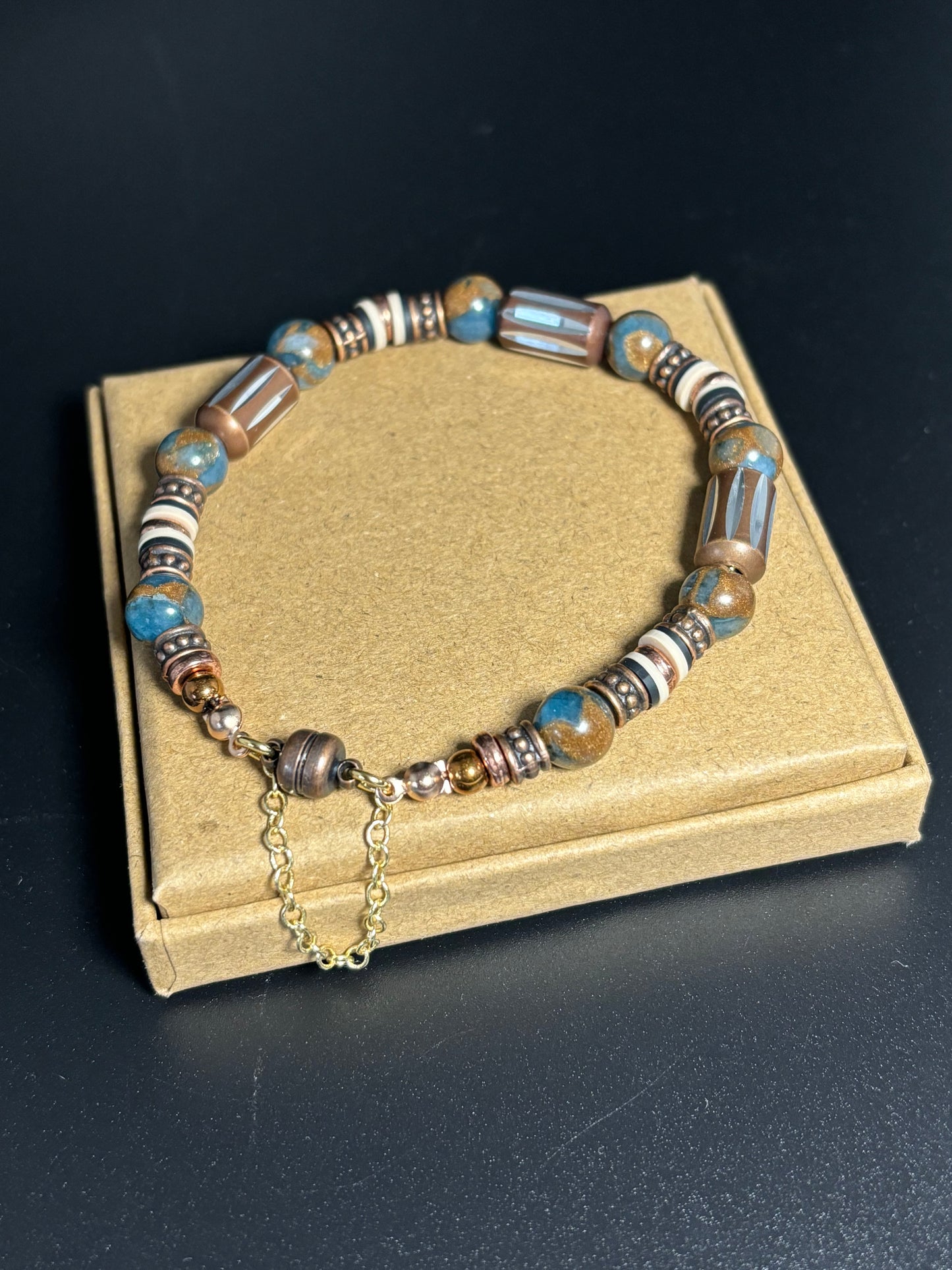BR-0057 Blue-Green Impression Jasper Bracelet