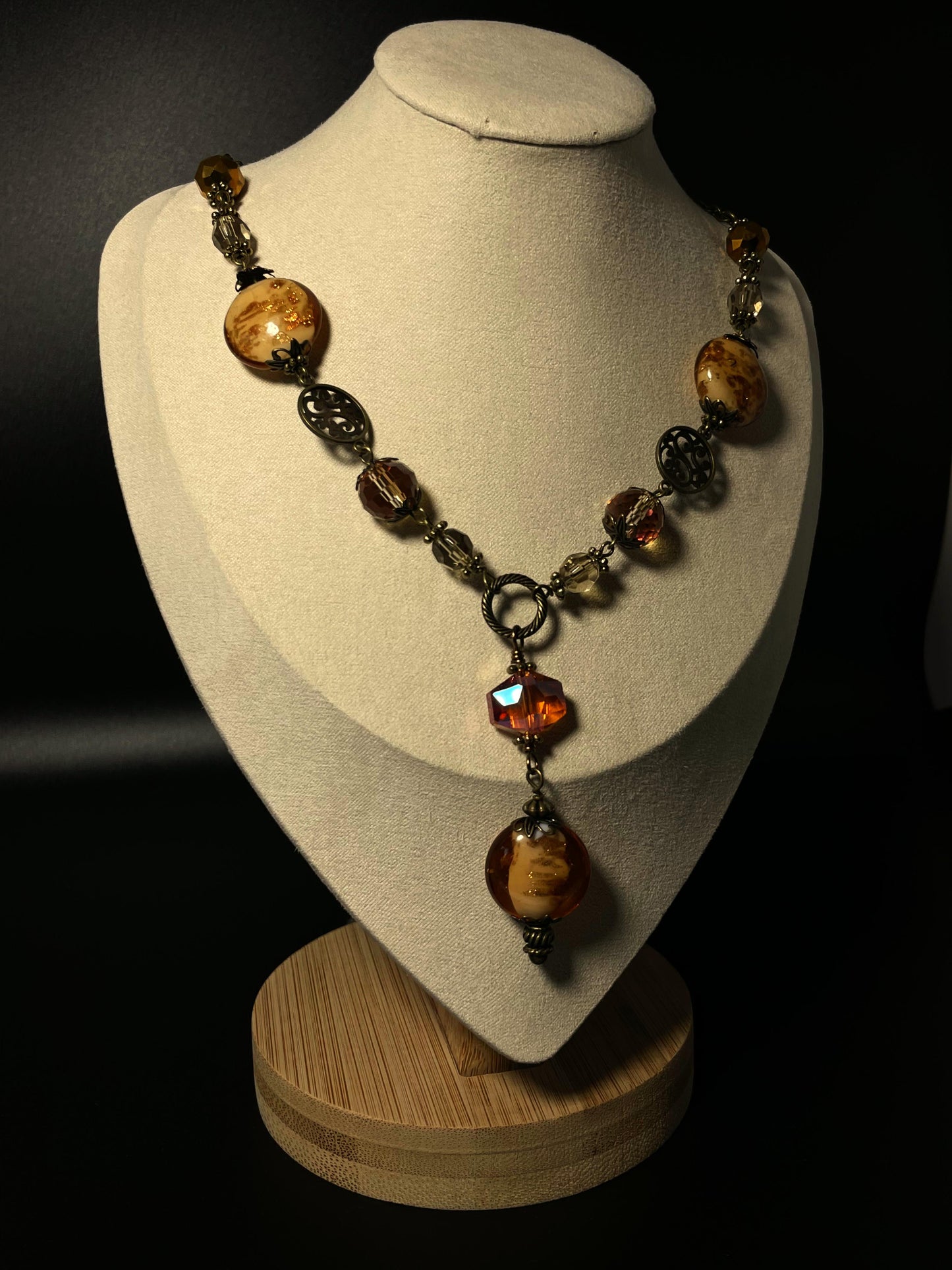 NE-0053 Amber & Copper Beaded Design with Bronze Detailing