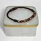 BR-0113 Black & Copper Czech Fire-polish Beads Bracelet with a Brown Leather Band