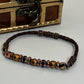 BR-0113 Black & Copper Czech Fire-polish Beads Bracelet with a Brown Leather Band