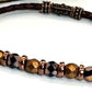 BR-0113 Black & Copper Czech Fire-polish Beads Bracelet with a Brown Leather Band