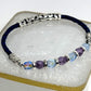 BR-0116 Lavender & Blue Czech Fire Polish Beaded Bracelet on a Royal Blue Leather Strap