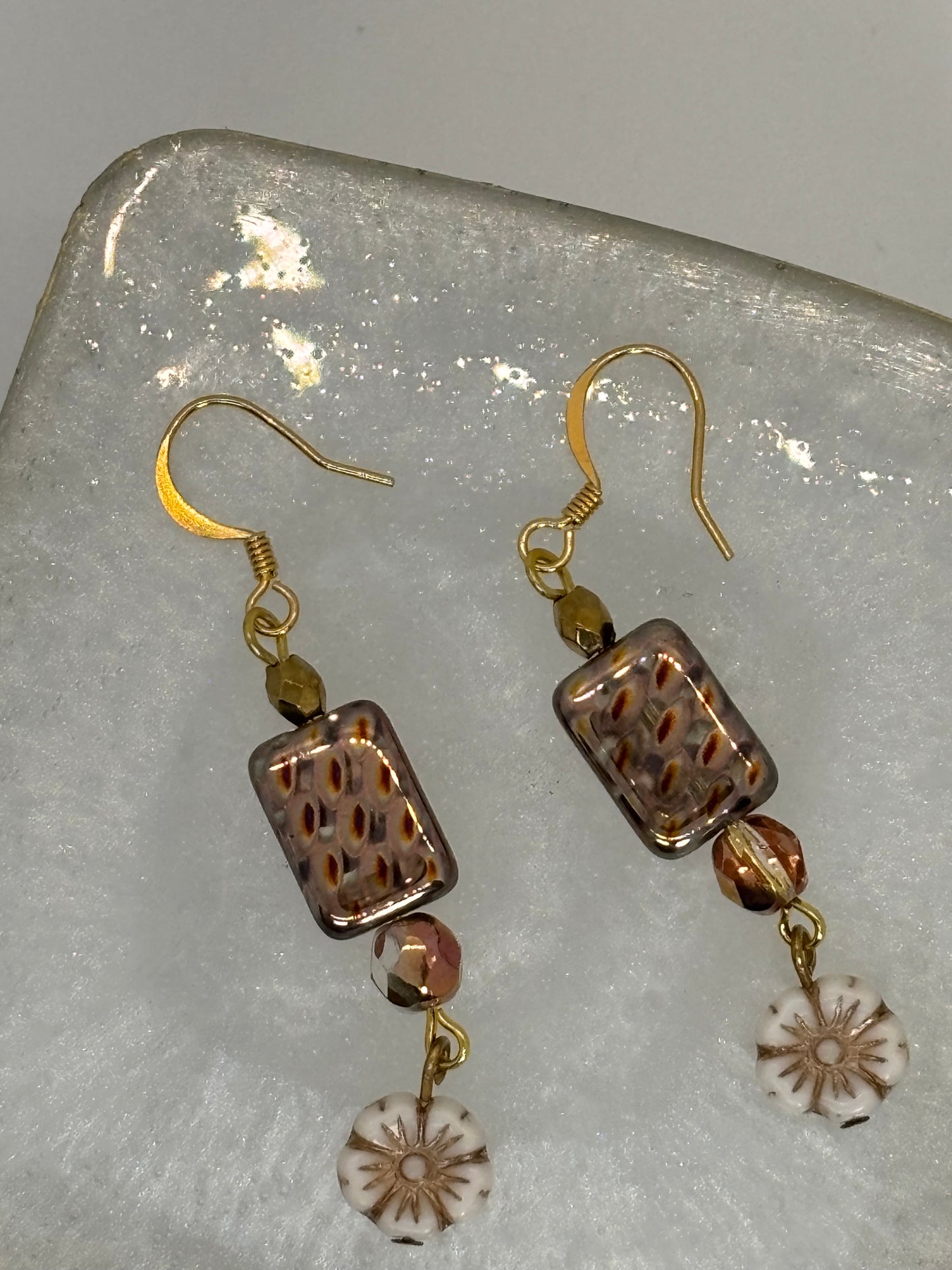 ER-0054 Rose Gold Bohemian Crystal Glass Beaded Earrings