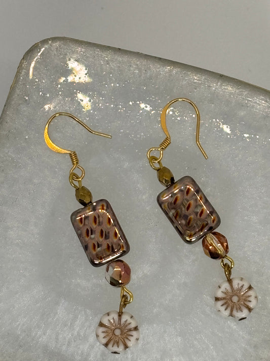 ER-0054 Rose Gold Bohemian Crystal Glass Beaded Earrings