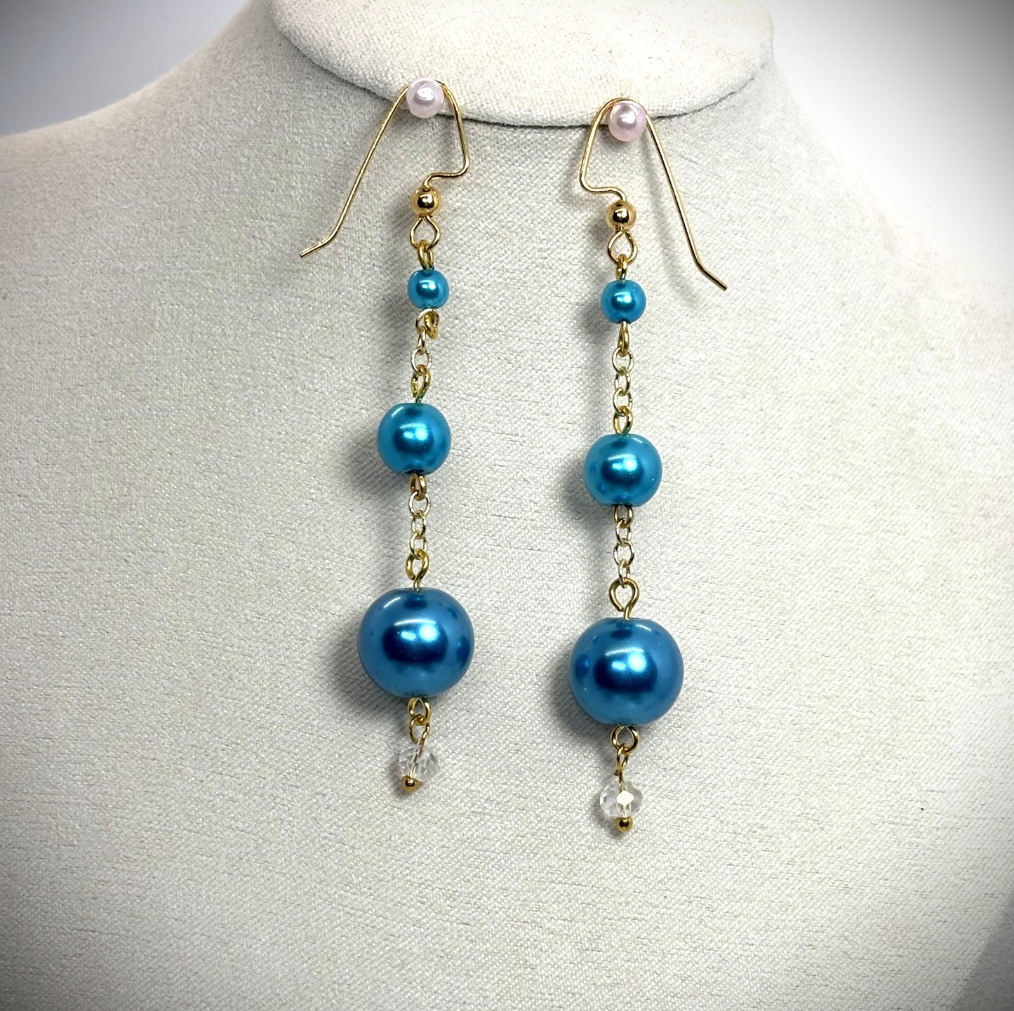 ER-0057 Trio of Turquoise Blue Pearl Dangle Earrings