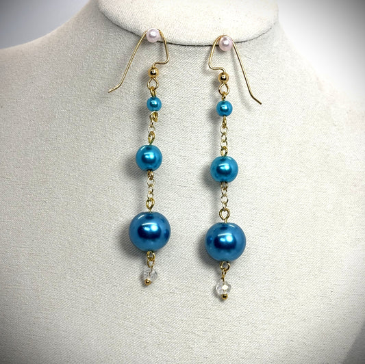 ER-0057 Trio of Turquoise Blue Pearl Dangle Earrings