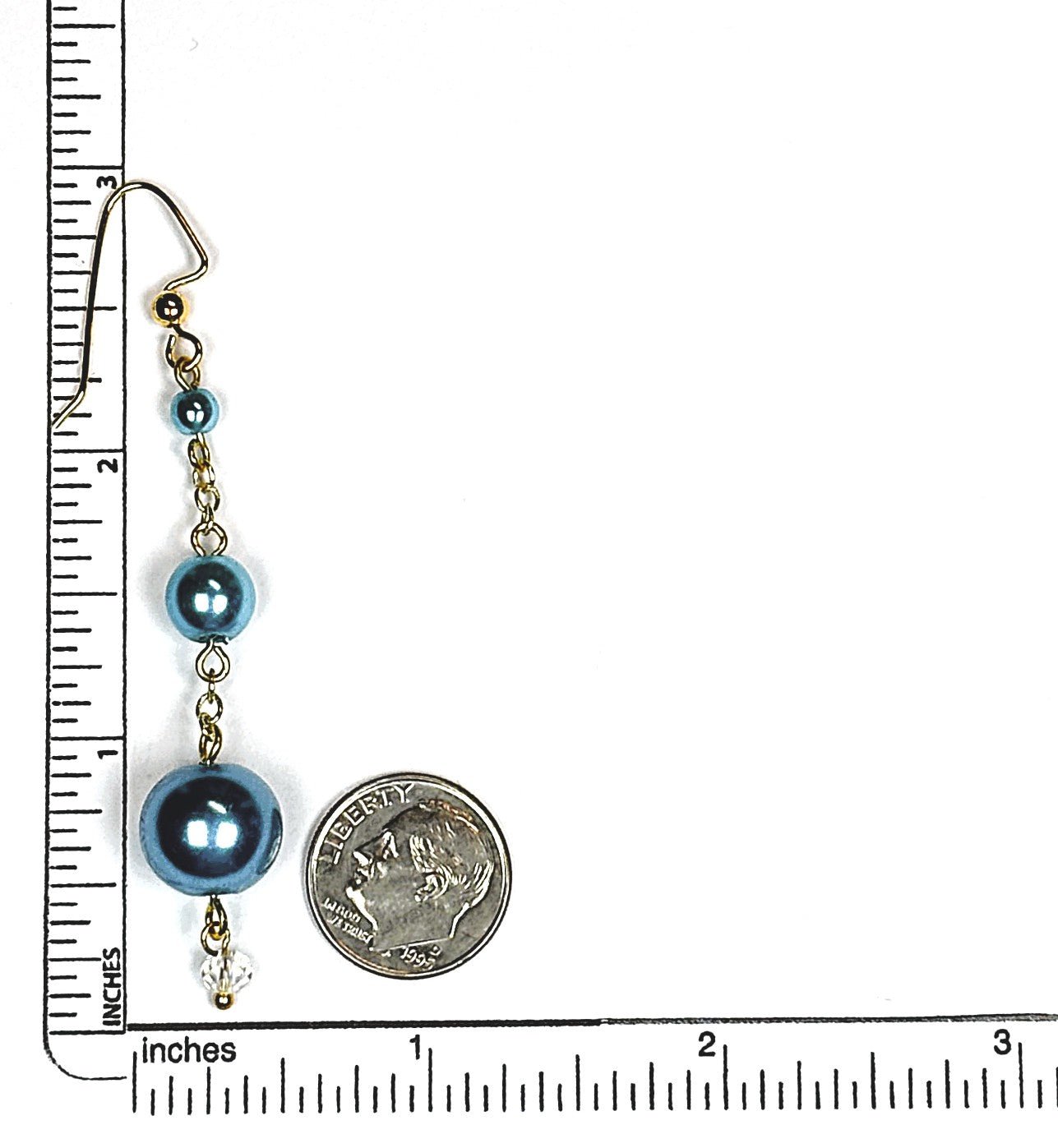 ER-0057 Trio of Turquoise Blue Pearl Dangle Earrings