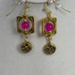 Antique Gold-Framed Fuchsia Earrings