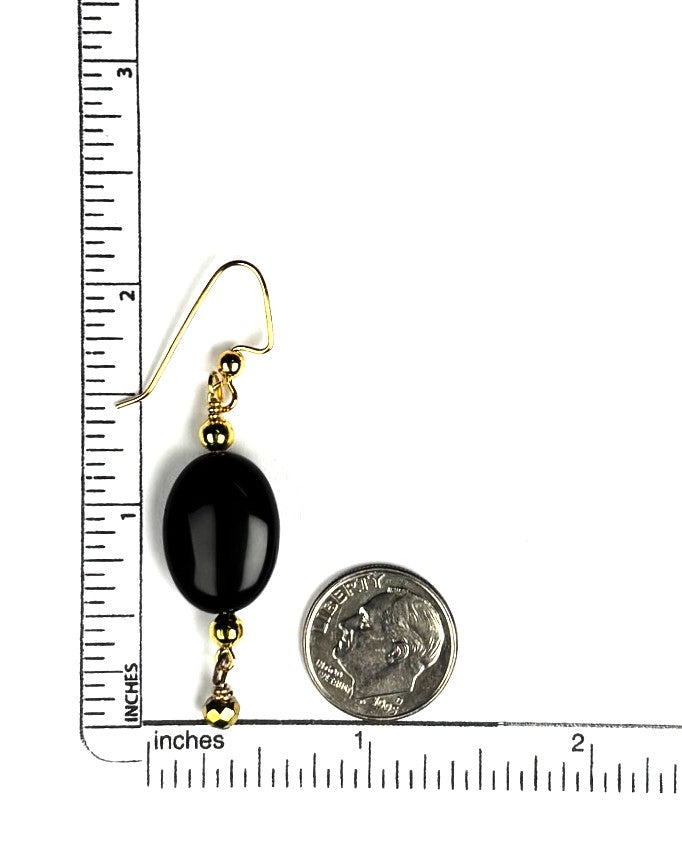 ER-0082 Elegant Black Oval Earrings with Gold Accents