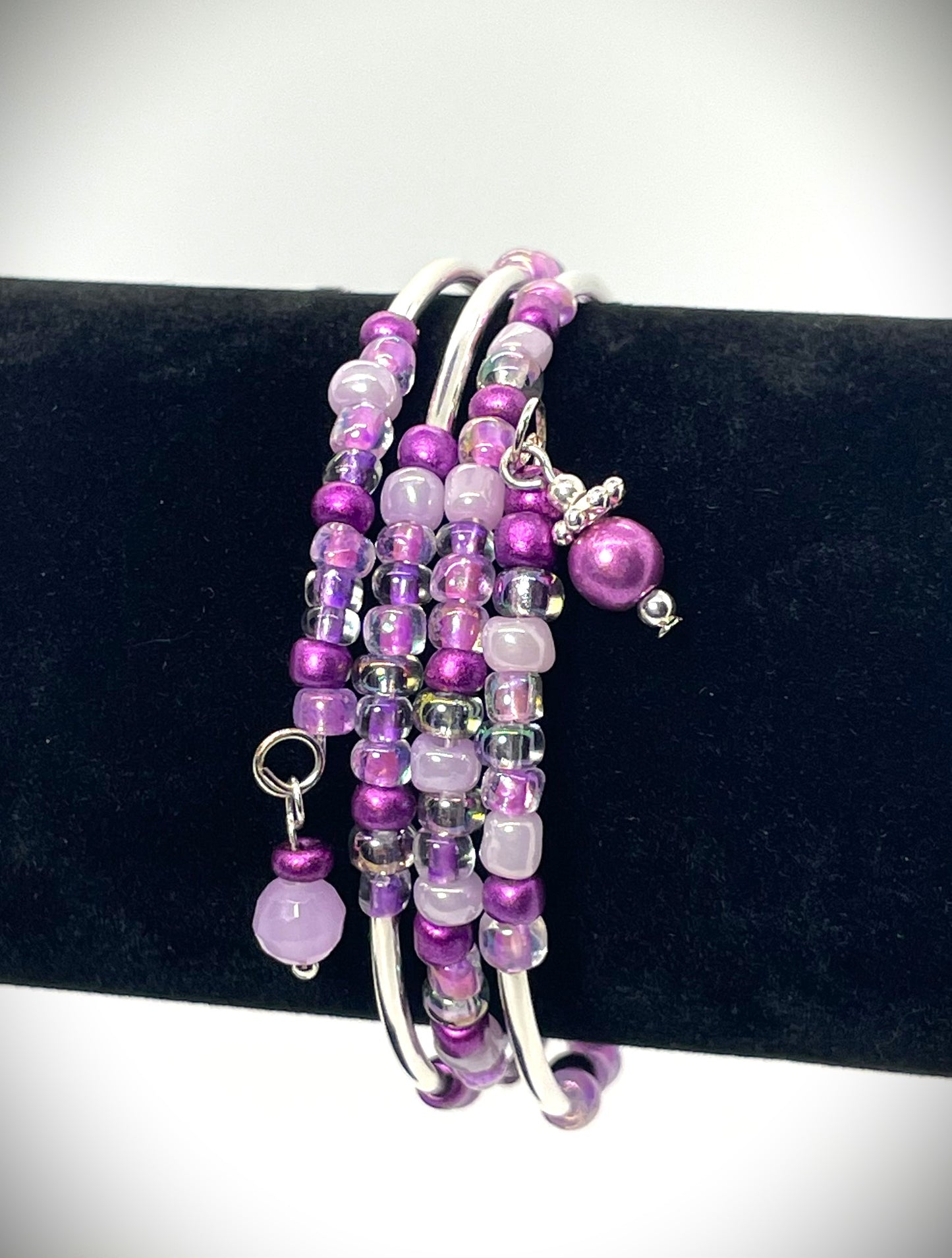 BR-0062 Purple and Silver Memory Wire Bracelet