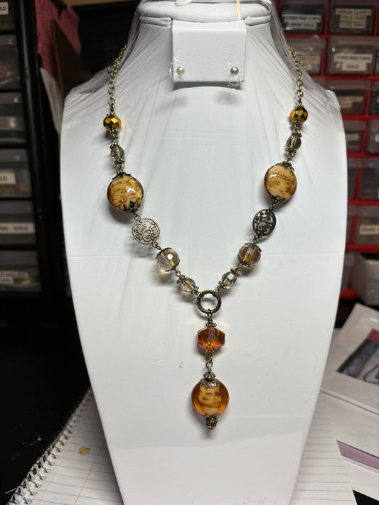 Amber & Copper Beaded Design with Bronze Detailing