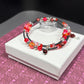 BR-0091 Magenta, Burgundy, Orange, Silver and Black Beaded 2-Ring Wrap Bracelet