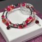 BR-0091 Magenta, Burgundy, Orange, Silver and Black Beaded 2-Ring Wrap Bracelet