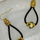 ER-0072 Leopard Clay Beads and Black Leather Earrings