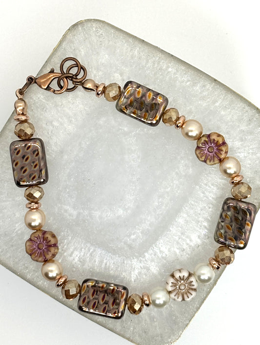 BR-0087 Rose Gold Bohemian Crystal Glass Beaded Bracelet