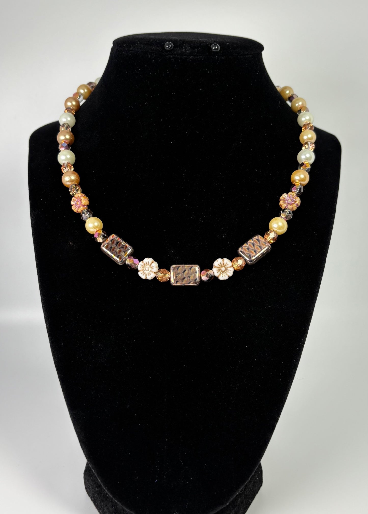 NE-0056 Rose Gold Bohemian Crystal Glass Beaded Necklace