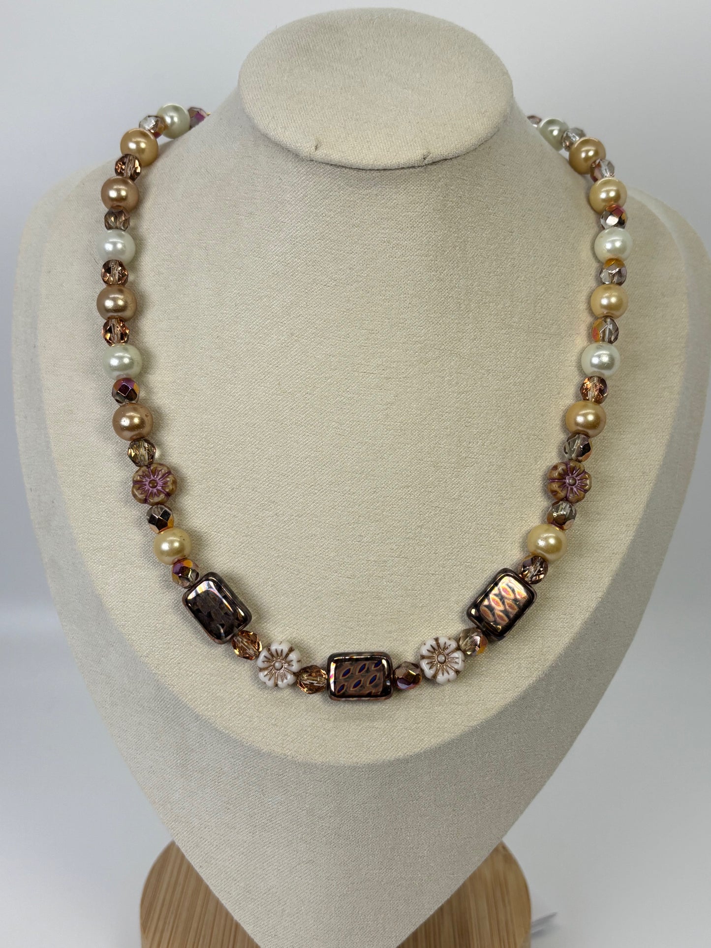 NE-0056 Rose Gold Bohemian Crystal Glass Beaded Necklace