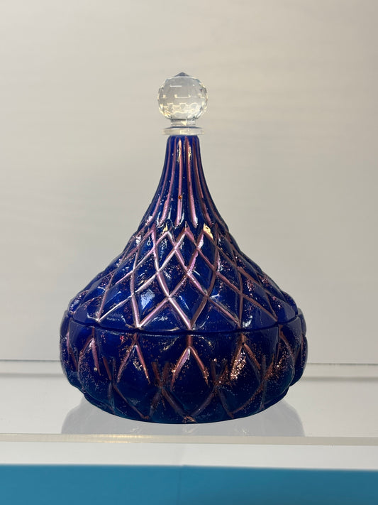 BX-0006 Glossy Blue and Metallic Pink 'Genie' Bottle Trinket Box