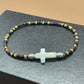 BR-0080 Stretch Bracelet of Seed Beads featuring a Mother of Pearl Cross