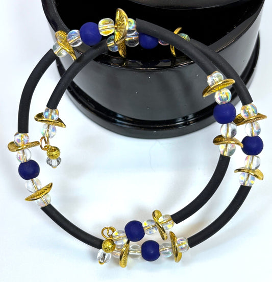 BR-0096 Lovely Indigo and Gold Wrap Bracelet