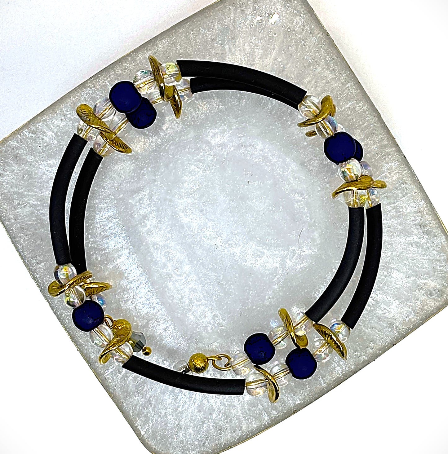 BR-0096 Lovely Indigo and Gold Wrap Bracelet