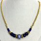 NE-0076 Navy & White Abstract Necklace on Gold-Plated Chain