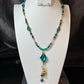 NE-0054  Peacock Teal Blue & Gold Necklace